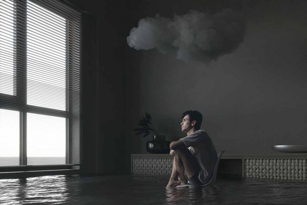 Persona con depresión y pensamientos tristes y negativos que necesita de un psicólogo en Madrid